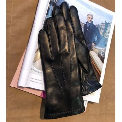 Мужские перчатки кожаные GlovesUA мод 497 черные (шов наружу)