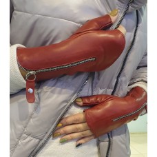 Жіночі рукавички шкіряні мітенки GlovesUA мод.545 кардинал