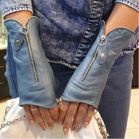 Женские перчатки митенки кожаные GlovesUA мод 545 петролеум - Цветные Женские перчатки митенки кожаные GlovesUA мод 545 петролеум