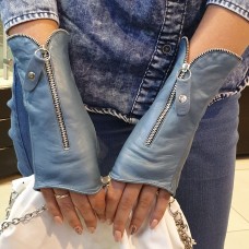 Жіночі рукавички мітенки шкіряні GlovesUA мод.545 петролеум