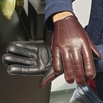 Чоловічі шкіряні рукавички GlovesUA мод.394 бордо/шкіра оленя чорна (три смужки, шов назовні)