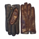 Мужские кожаные перчатки GlovesUA мод 394 бордо / кожа оленя черная (три полоски, шов наружу)