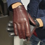 Чоловічі шкіряні рукавички GlovesUA мод.394 бордо/шкіра оленя чорна (три смужки, шов назовні)