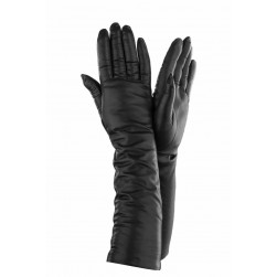 Женские длинные перчатки кожаные  мод.052-40 черные
