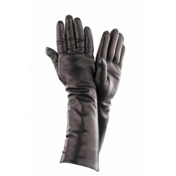 Женские длинные перчатки кожа Италия  мод.052-40 черные