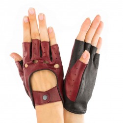 Женские перчатки авто комбинированные  мод.244 бордо / черный (шов внутрь)