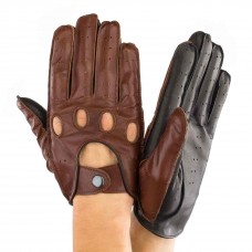 Мужские перчатки авто кожаные  мод.275 укр коньяк / черный