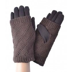 Женские перчатки-митенки трикотажные мод.24 коричневые