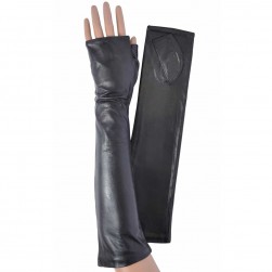 Женские длинные митенки кожаные Moda мод.28531 черные