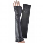 Довгі жіночі мітенки шкіряні Moda мод.28531 чорні - Довгі Довгі жіночі мітенки шкіряні Moda мод.28531 чорні