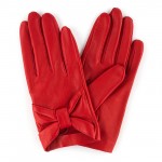 Женские перчатки кожаные мод.358 красные с бантом - Цветные Женские перчатки кожаные мод.358 красные с бантом
