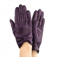 Женские перчатки кожаные мод.358 баклажан с бантом Женские перчатки кожаные мод.358 баклажан с бантом