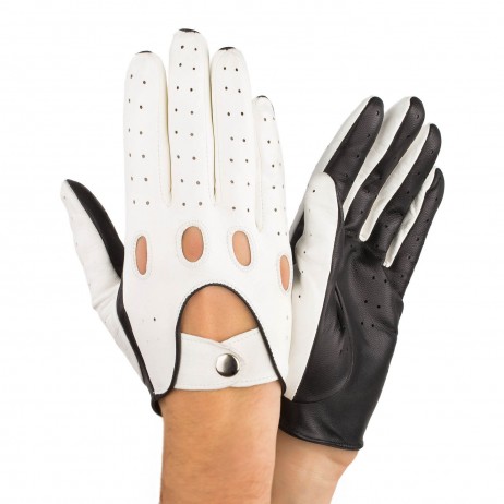 Чоловічі рукавички шкіряні мод.275 білий / чорний (шов всередину)