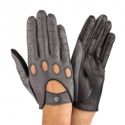 Чоловічі рукавички авто шкіряні мод.275 сірий/чорний (шов усередину)