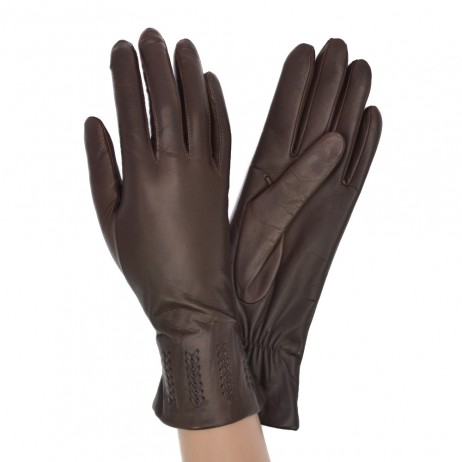 Женские перчатки кожаные мод.442 коричневые