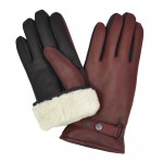Мужские перчатки кожаные на меху GlovesUA мод 080-463 бордо/черные (овчина)