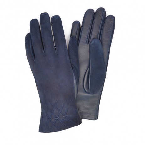 Женские комбинированные перчатки GlovesUA мод 030 темно-синие