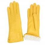 Женские перчатки кожаные с мехом мод.043 желтые (овчина) Женские перчатки кожаные с мехом мод.043 желтые (овчина)