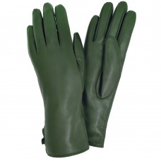 Женские перчатки кожаные с мехом  мод.043 зеленые