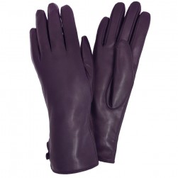 Женские перчатки кожаные с мехом  мод.043 баклажан