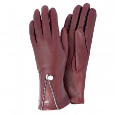 Женские перчатки кожаные  мод.185 бордо с молнией (черные стрелки)