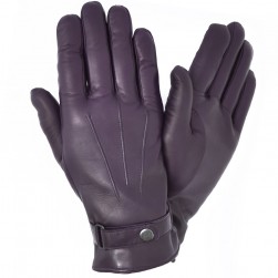 Мужские перчатки кожаные  мод.463 баклажан (3 полоски)