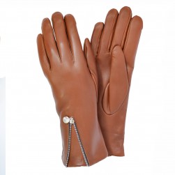 Женские перчатки кожаные  мод.185 бордо с молнией