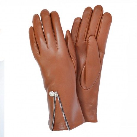 Женские перчатки кожаные  мод.185 бордо с молнией