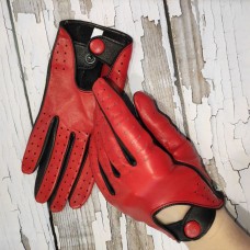Женские кожаные автомобильные перчатки GlovesUA мод.275 красный / черный (шов внутрь, без отв, ремешок черный, кнопка обтянута)