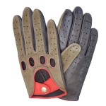 Чоловічі рукавички авто комбіновані GlovesUA мод.275 альпака/ темно-коричневий (червоний ремінець, шов усередину)