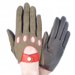 Чоловічі рукавички авто комбіновані GlovesUA мод.275 альпака/ темно-коричневий (червоний ремінець, шов усередину)