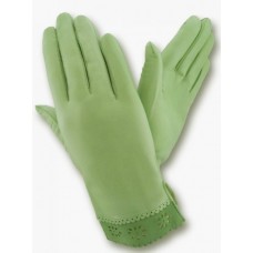 Женские перчатки кожаные GlovesUA мод.205 салатовые (оборка замш)
