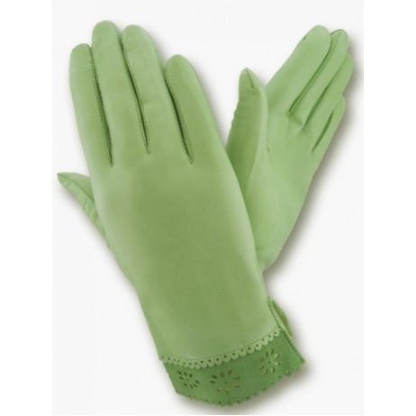 Жіночі рукавички шкіряні GlovesUA мод.205 салатові (оборка замш)
