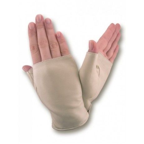 Женские перчатки митенки кожаные мод 380 бежевые - Цветные Женские перчатки митенки кожаные мод 380 бежевые