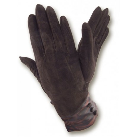 Женские комбинированные перчатки GlovesUA мод 131 темно коричневы