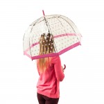 Женский зонт-трость прозрачный Fulton Birdcage-2 L042 - Pink Polka (Розовые кружочки)
