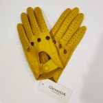 Жіночі автомобільні шкіряні рукавички GlovesUA мод.275 жовті (шов всередину, обтягнута кнопка, кісточки мод.244)