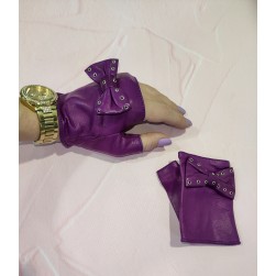 Женские перчатки митенки кожаные GlovesUA мод.339 фиолетовые