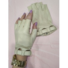 Жіночі рукавички шкіряні мітенки GlovesUA мод.359 білі