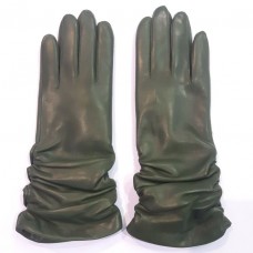Женские кожаные перчатки GlovesUA мод.362 темно зеленые