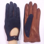 Жіночі шкіряні рукавички GlovesUA мод.274 замша джинс/коньяк