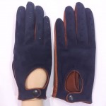 Жіночі шкіряні рукавички GlovesUA мод.274 замша джинс/коньяк