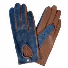 Жіночі шкіряні рукавички GlovesUA мод.274 замша джинс/коньяк