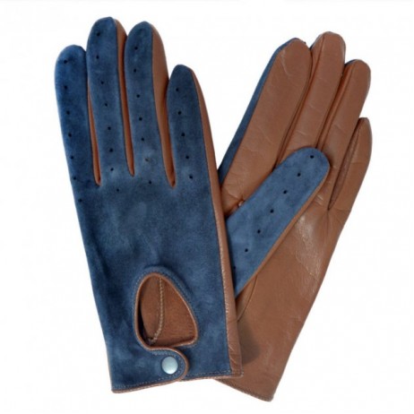 Жіночі шкіряні рукавички GlovesUA мод.274 замша джинс/коньяк