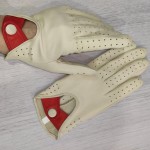 Жіночі автомобільні шкіряні рукавички GlovesUA мод.275 бежеві (шов всередину, без отв, ремінець червоний, кнопка обтягнута) - Кольорові Жіночі автомобільні шкіряні рукавички GlovesUA мод.275 бежеві (шов всередину, без отв, ремінець червоний, кнопка обтягнута)